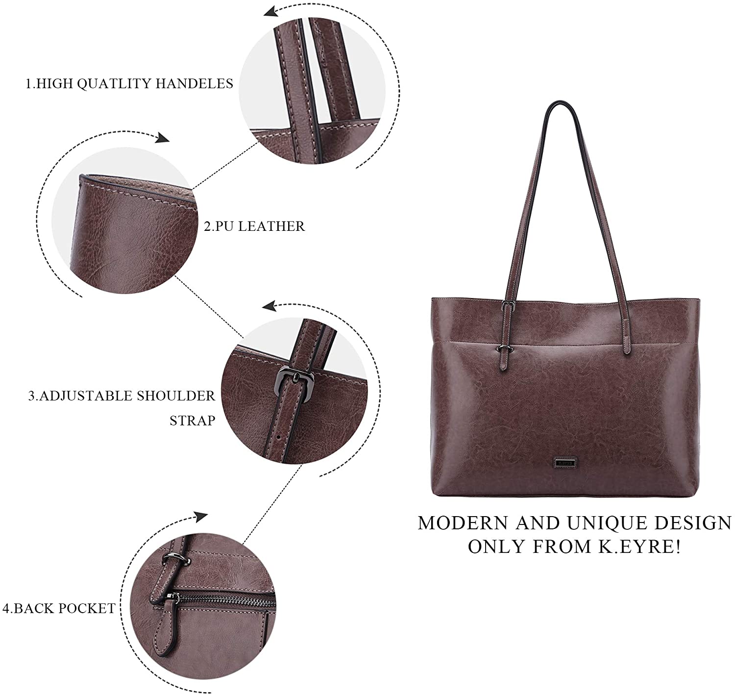 K.EYRE Women's Soft Faux Leather Tote Bag Purse Handbags Wallet Tote Shoulder Bag Purse Large Capacity