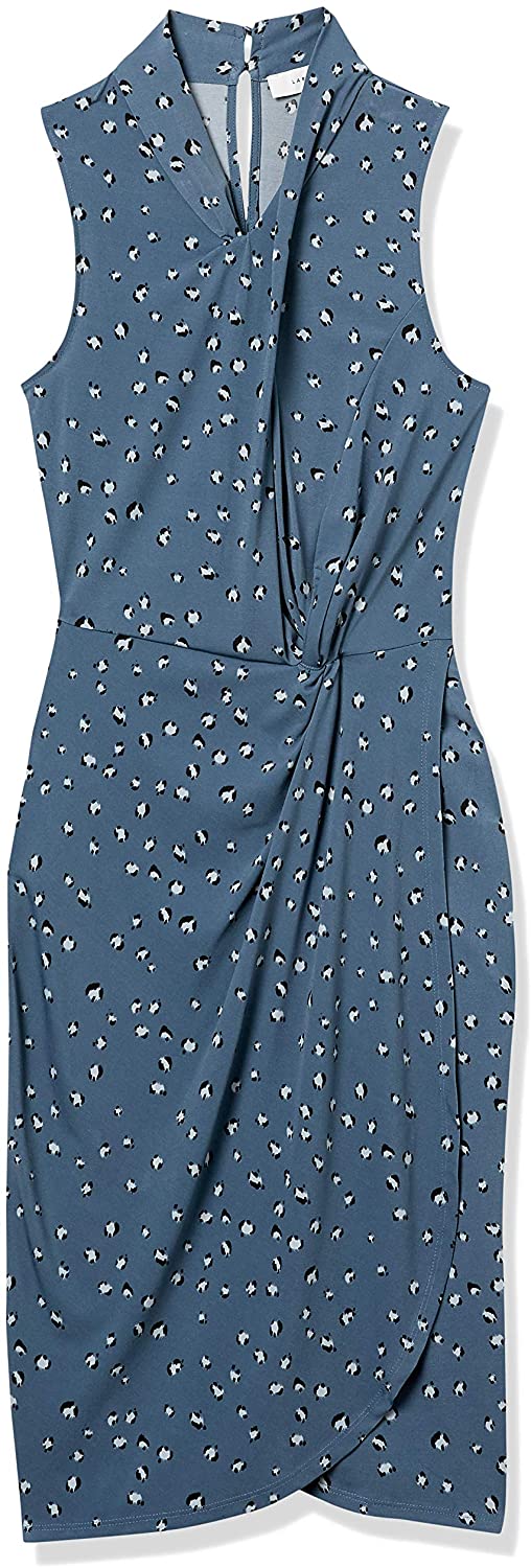 Amazon Brand - Lark & Ro Women's Sleeveless Crossover Twist Neck Faux Wrap Dress