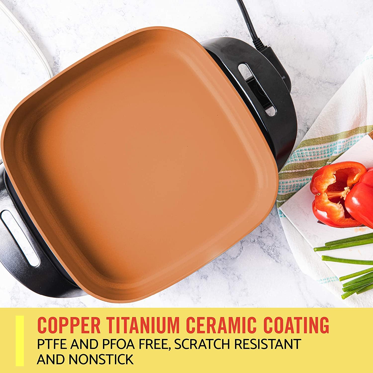BELLA Electric Ceramic Titanium Skillet, Roast, Fry and Steam, Healthy-Eco Non-stick Coating, Convenient Easy Clean Up - JOY2ESpree