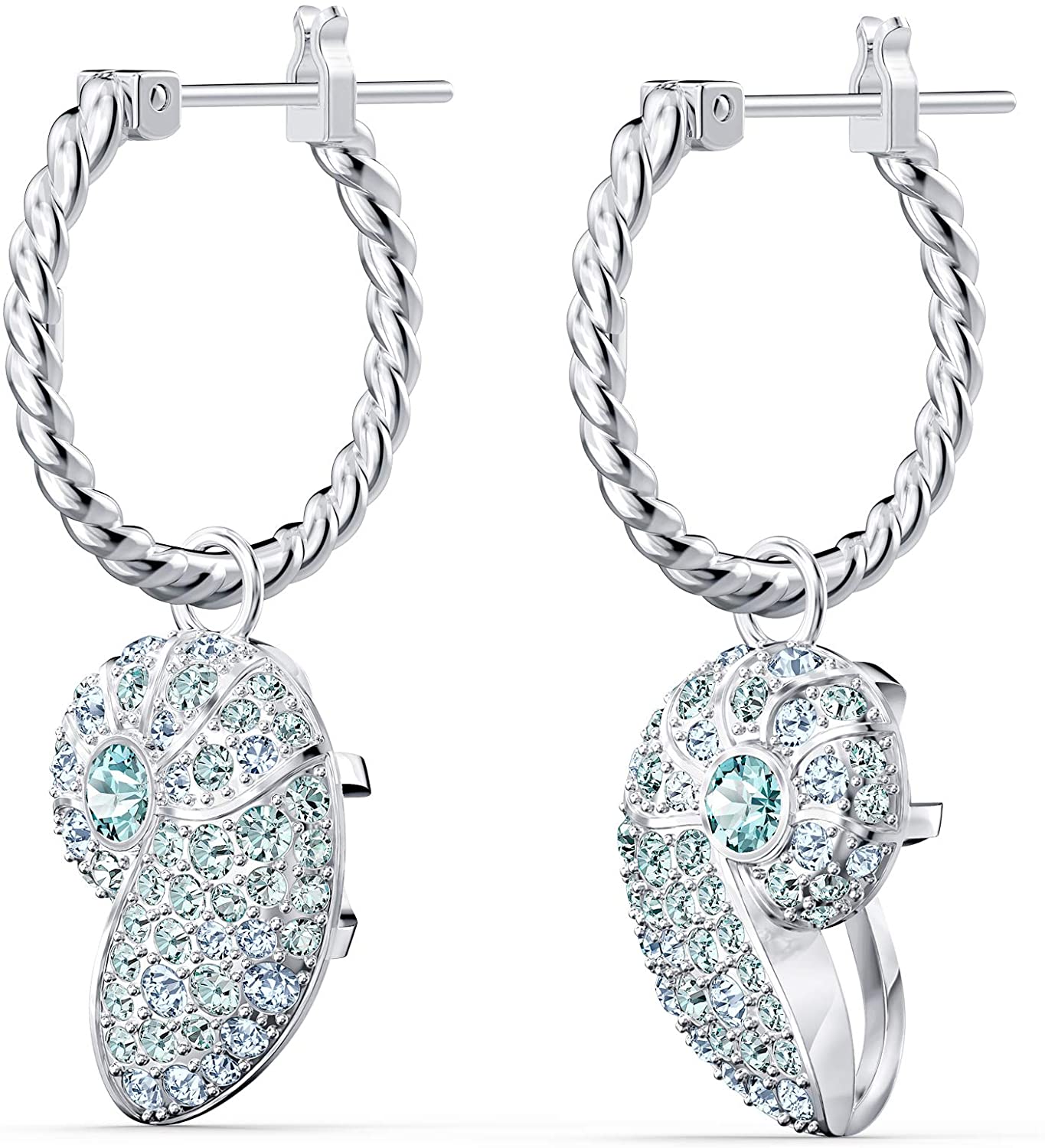 SWAROVSKI Women's Shell Jewelry Collection, Rhodium Finish, Aqua Blue Crystals - JOY2ESpree