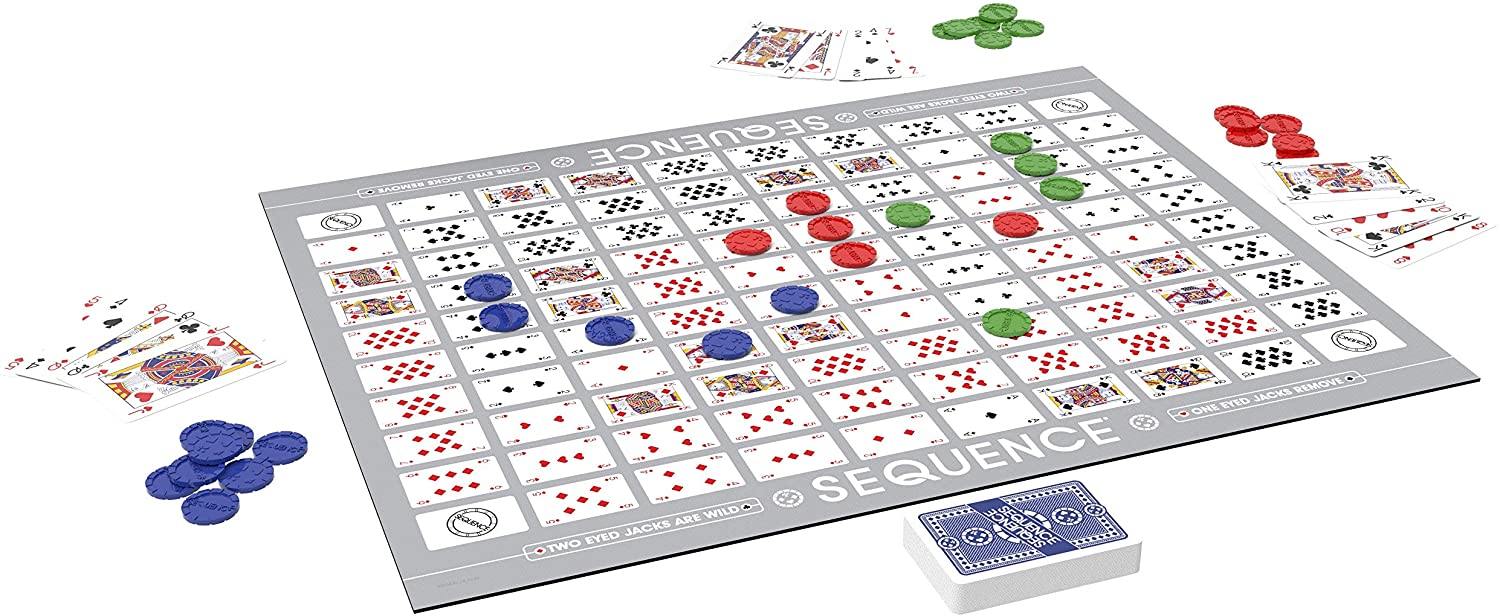 SEQUENCE- Original SEQUENCE Game with Folding Board, Cards and Chips by Jax ( Packaging may Vary ) White, 10.3" x 8.1" x 2.31" - JOY2ESpree