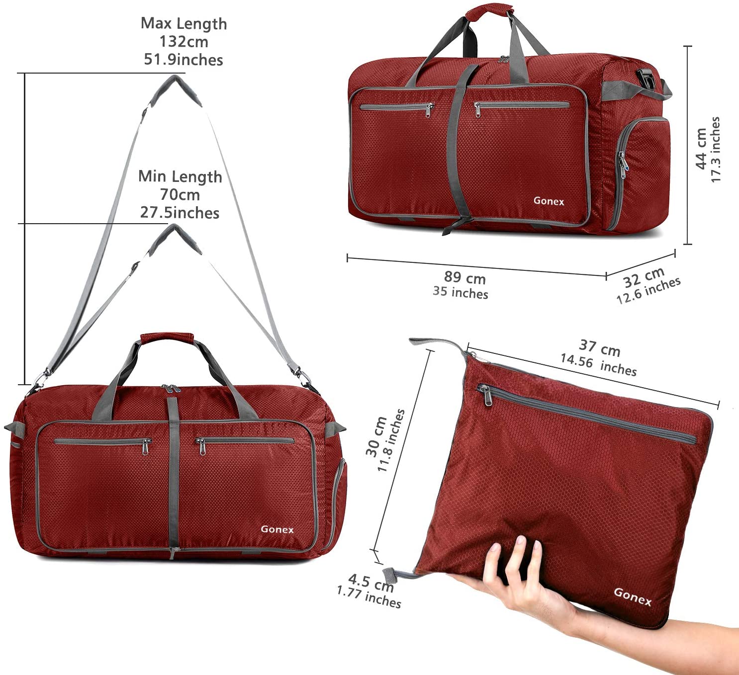Gonex 150L Travel Duffel Bag Foldable Extra Large Duffle Bag XL Heavy Duty for Men Women for Luggage Shopping Gray
