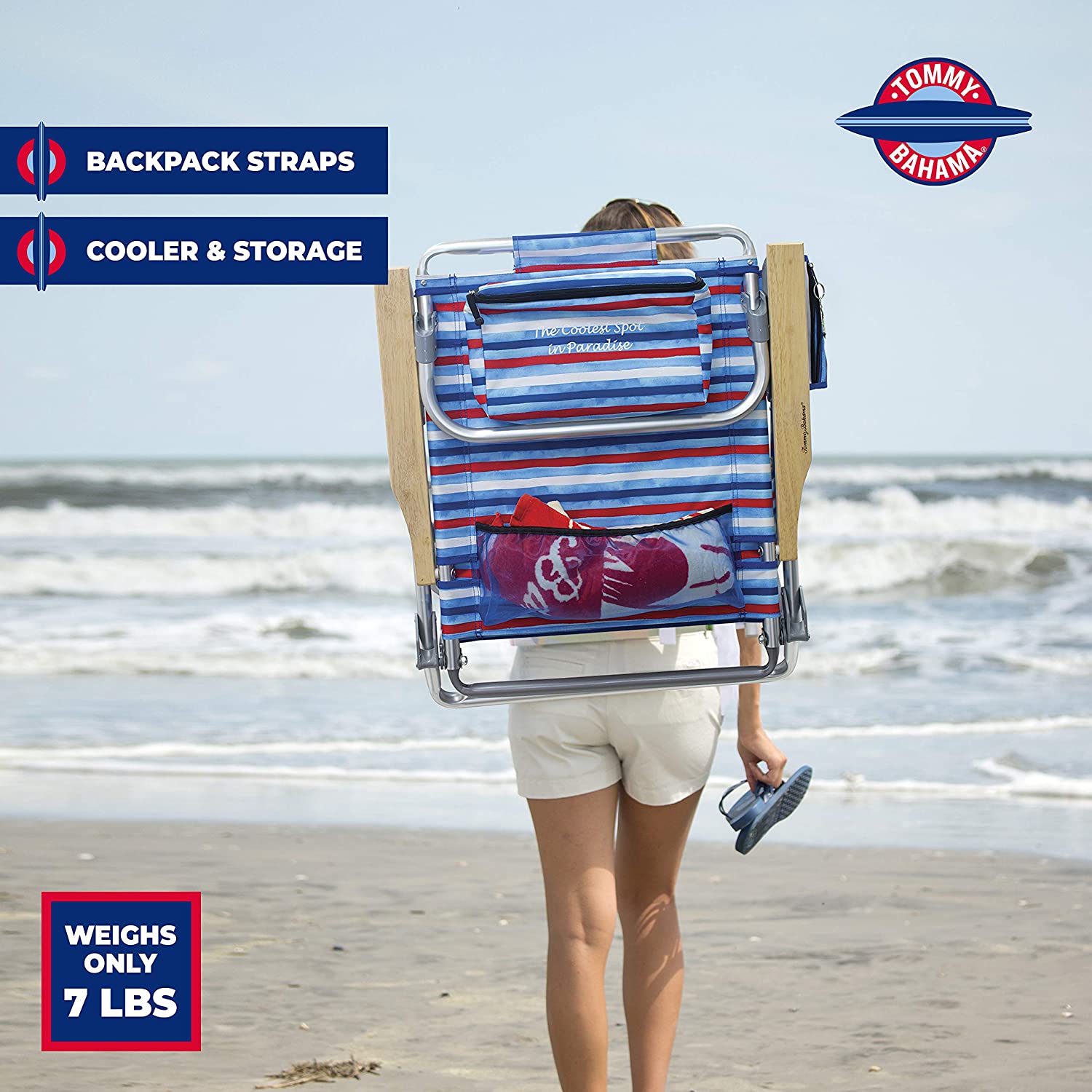 Tommy Bahama 5-Position Classic Lay Flat Folding Backpack Beach Chair