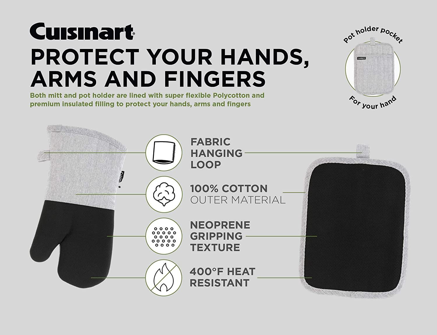 Cuisinart Chambray Neoprene Mini Oven Mitts, 2 Pack – Heat Resistant to 400 F . - JOY2ESpree