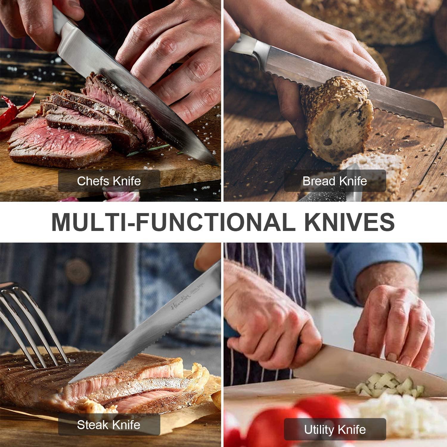 Harriet Knife Set, 14-Piece Kitchen Knife Set with Block Wooden, German Stainless Steel Professional Chef Knife Set with Sharpener, White - JOY2ESpree