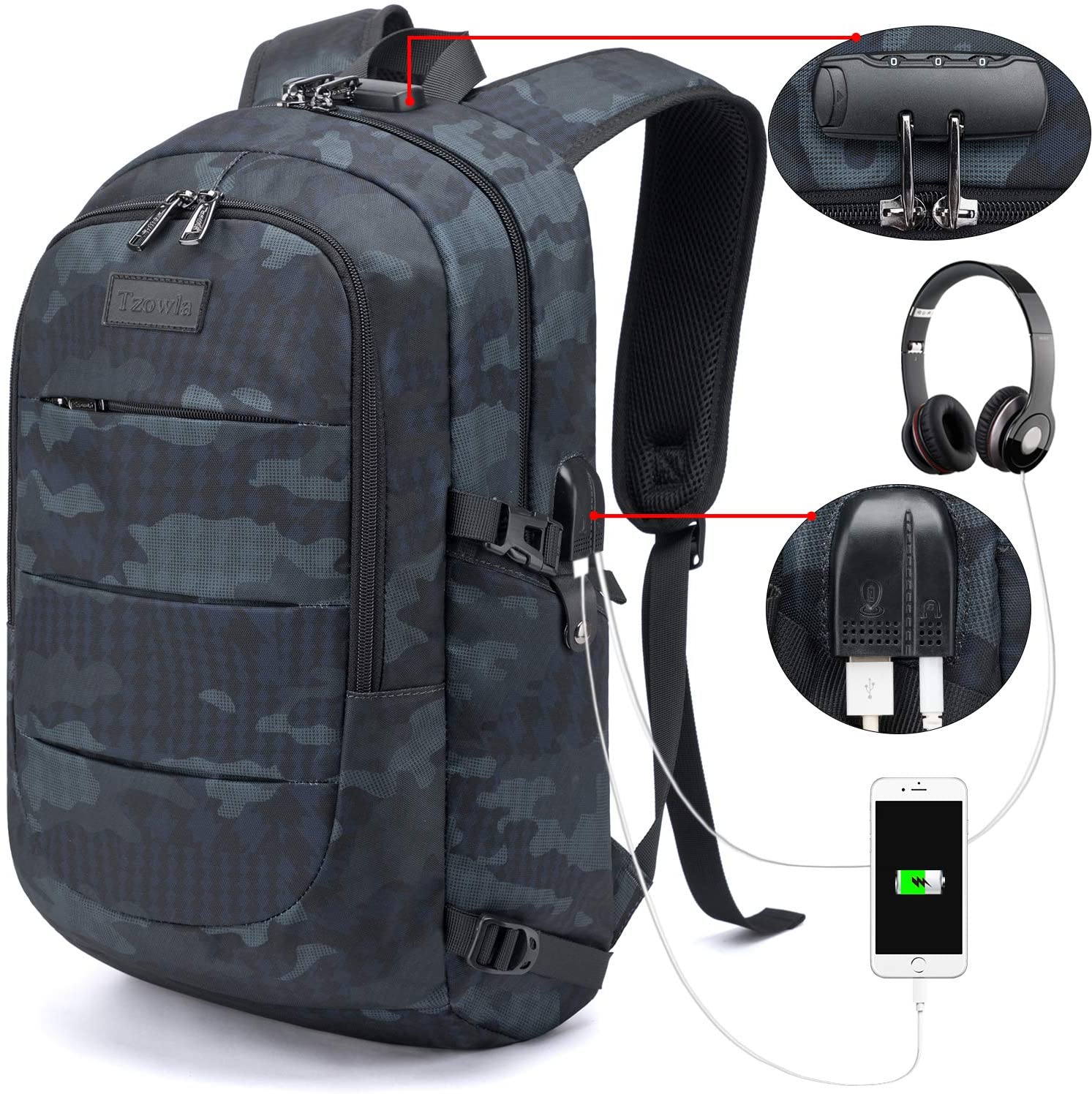 Travel Laptop Backpack Water Resistant Anti-Theft Bag with USB Charging Port