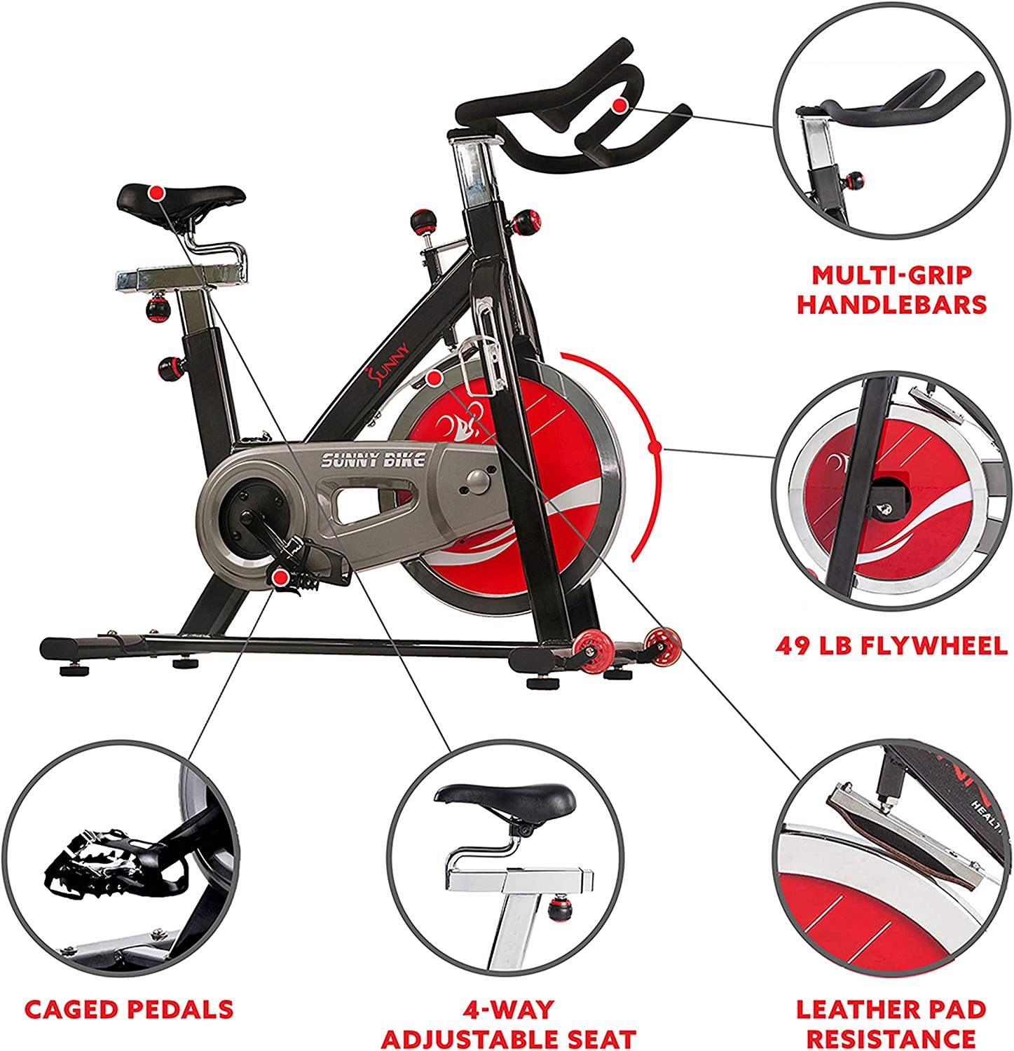 Sunny Health & Fitness Indoor Cycling Exercise Bike with Heavy 49 LB Chrome Flywheel - SF-B1002/C - JOY2ESpree