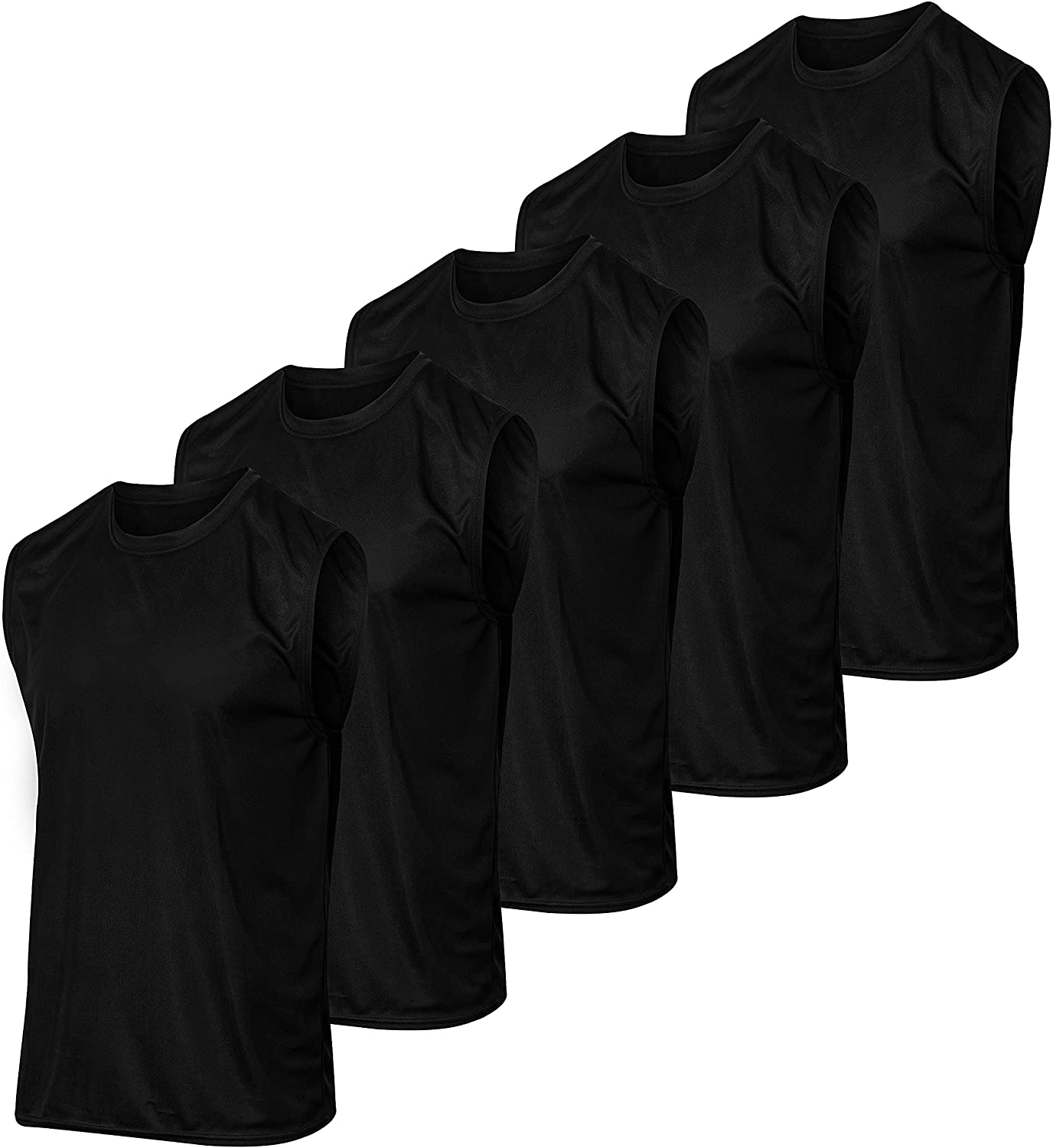 Real Essentials 5 Pack: Men's Mesh Active Athletic Tech Tank Top - Workout & Training Activewear