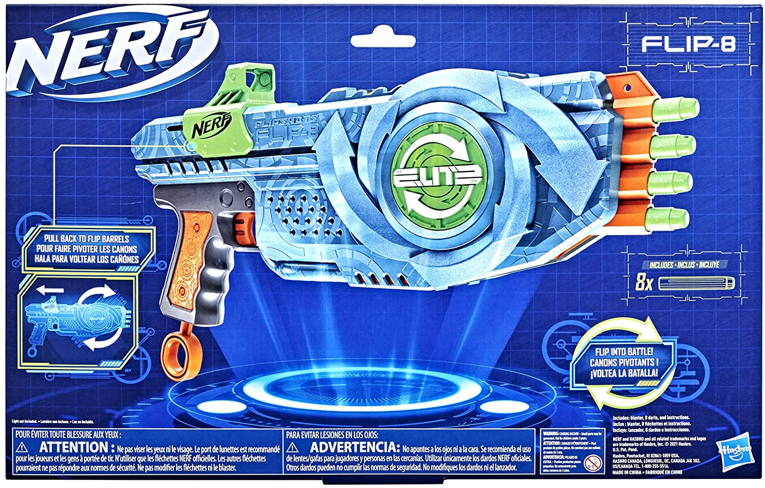 NERF Elite 2.0 Flipshots Flip-8 Blaster with 8 Dart Barrels That Flip to Double Your Firepower, 8-Dart Capacity, 8 Official Elite Darts