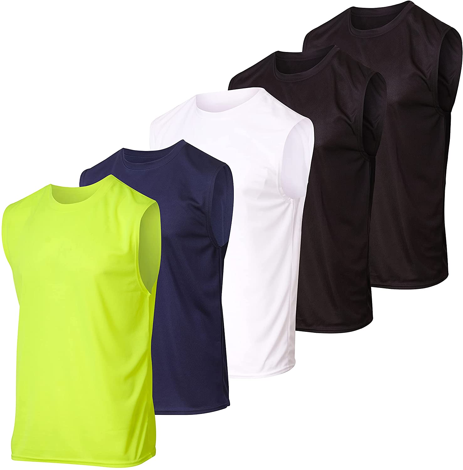 Real Essentials 5 Pack: Men's Mesh Active Athletic Tech Tank Top - Workout & Training Activewear