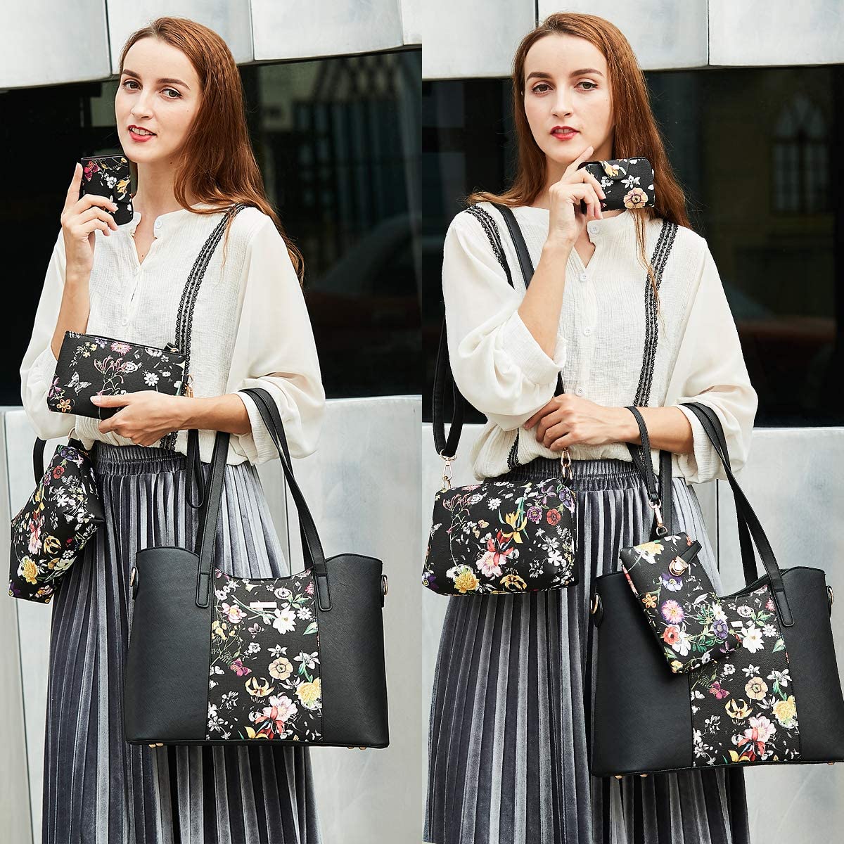 Women Fashion Handbags Wallet Tote Bag Shoulder Bag Top Handle Satchel Purse Set 4pcs