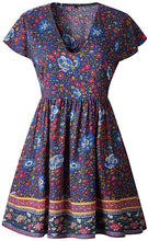 
                        
                          將圖片載入圖庫檢視器 KIRUNDO Women’s  Summer Hot Short Sleeve V-Neck High Waist Floral Print Mini Sun Dress
                        
                      