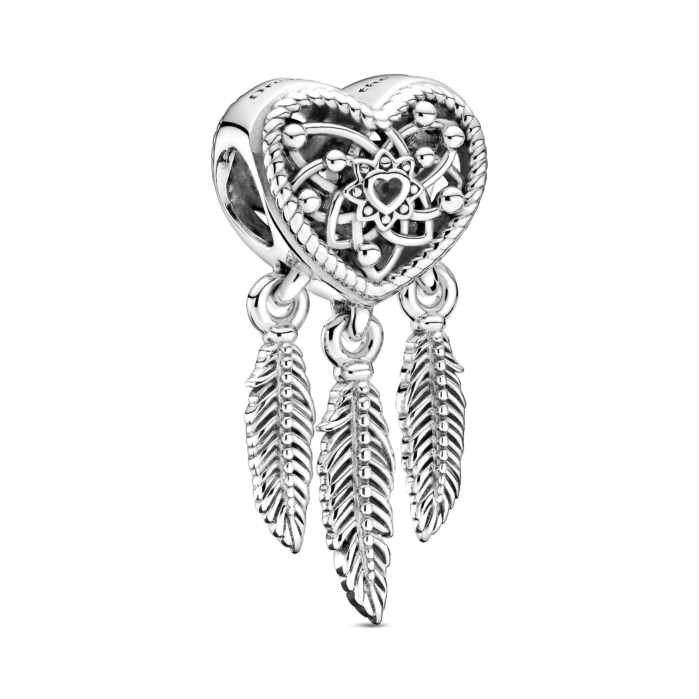 PANDORA Openwork Heart & Three Feathers Dreamcatcher 925 Sterling Silver Charm - 799107C00 - JOY2ESpree