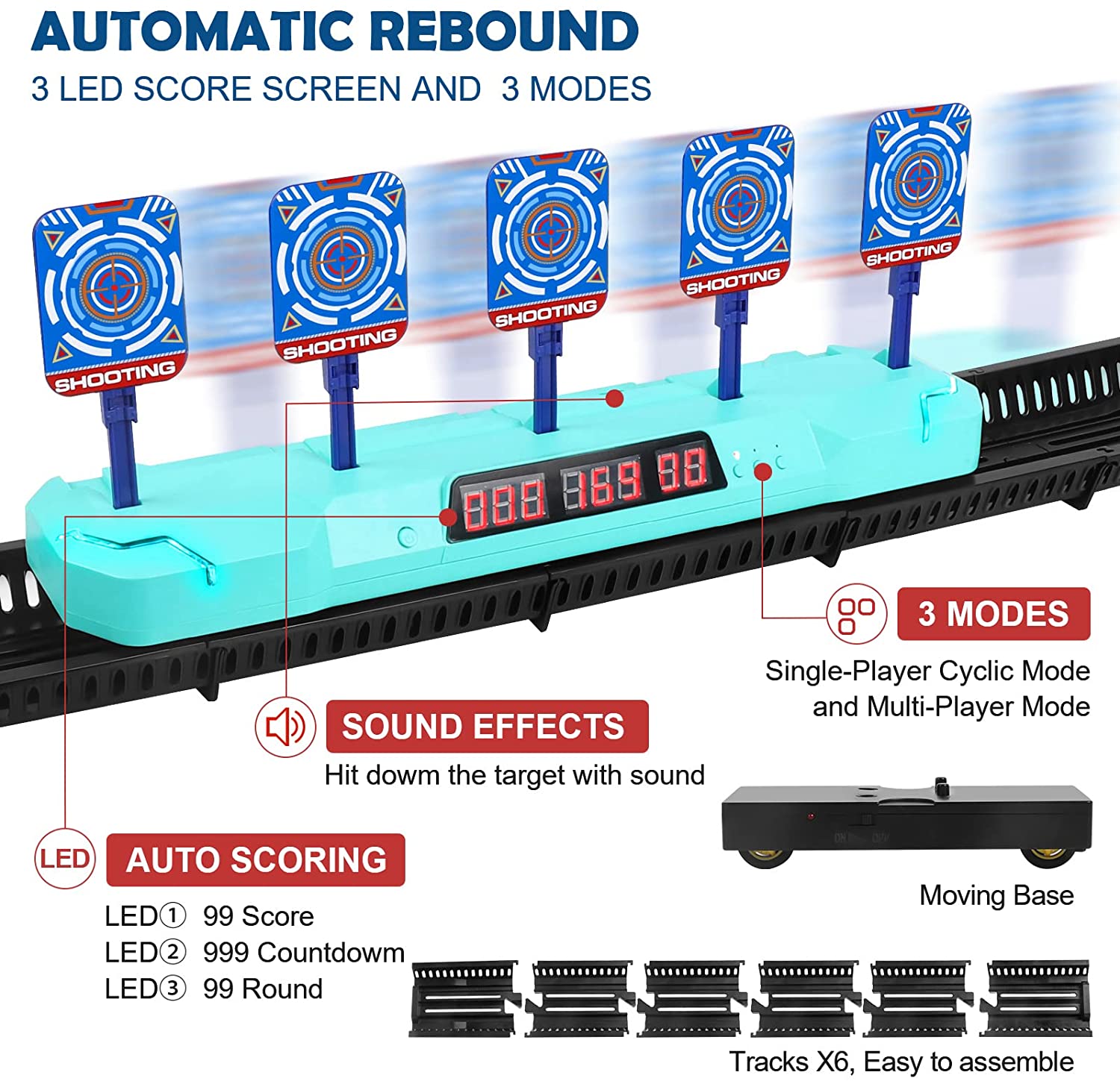 STOTOY Electronic Targets for Nerf Guns, Running Shooting Target Scoring Auto Reset Digital Targets with Track, Practice Toys with Moving and Static Modes,Toy for Kids-Boys & Girls