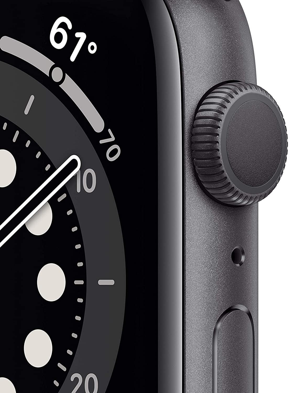 Apple Watch Series 6 (GPS, 44mm) - Space Gray Aluminum Case with Black Sport Band (Renewed) - JOY2ESpree