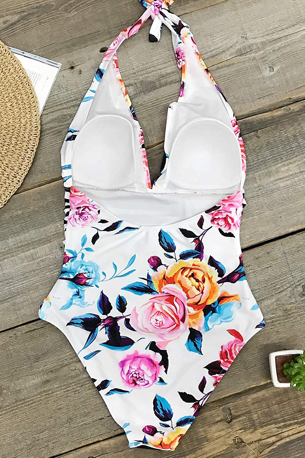CUPSHE Women's Halter One Piece Swimsuit Keeping You Accompained Swimwear