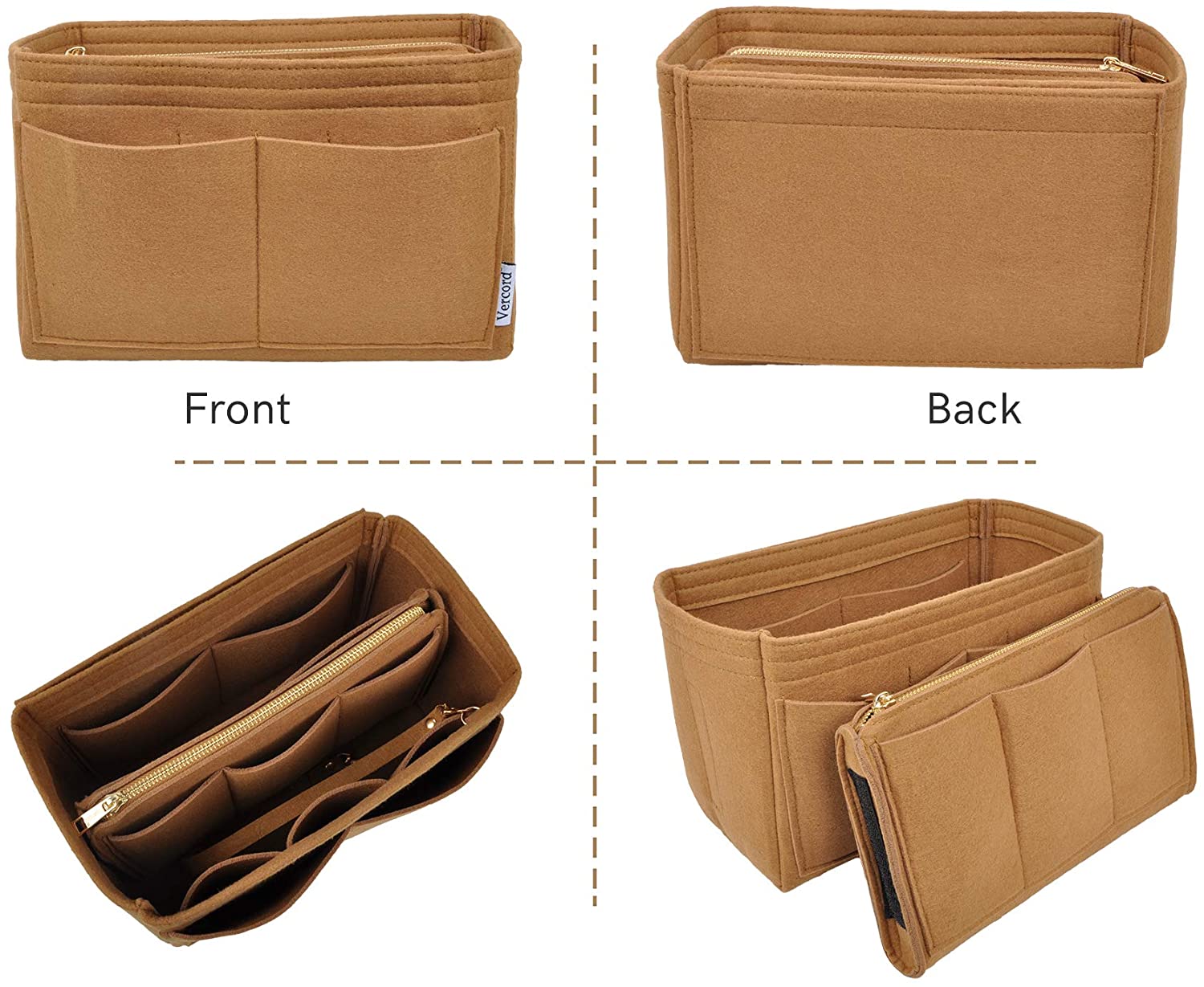 Vercord Felt Organizer Insert for Purse Handbag Tote Bag in Bag Inside Shaper Divider Neo Beige Small