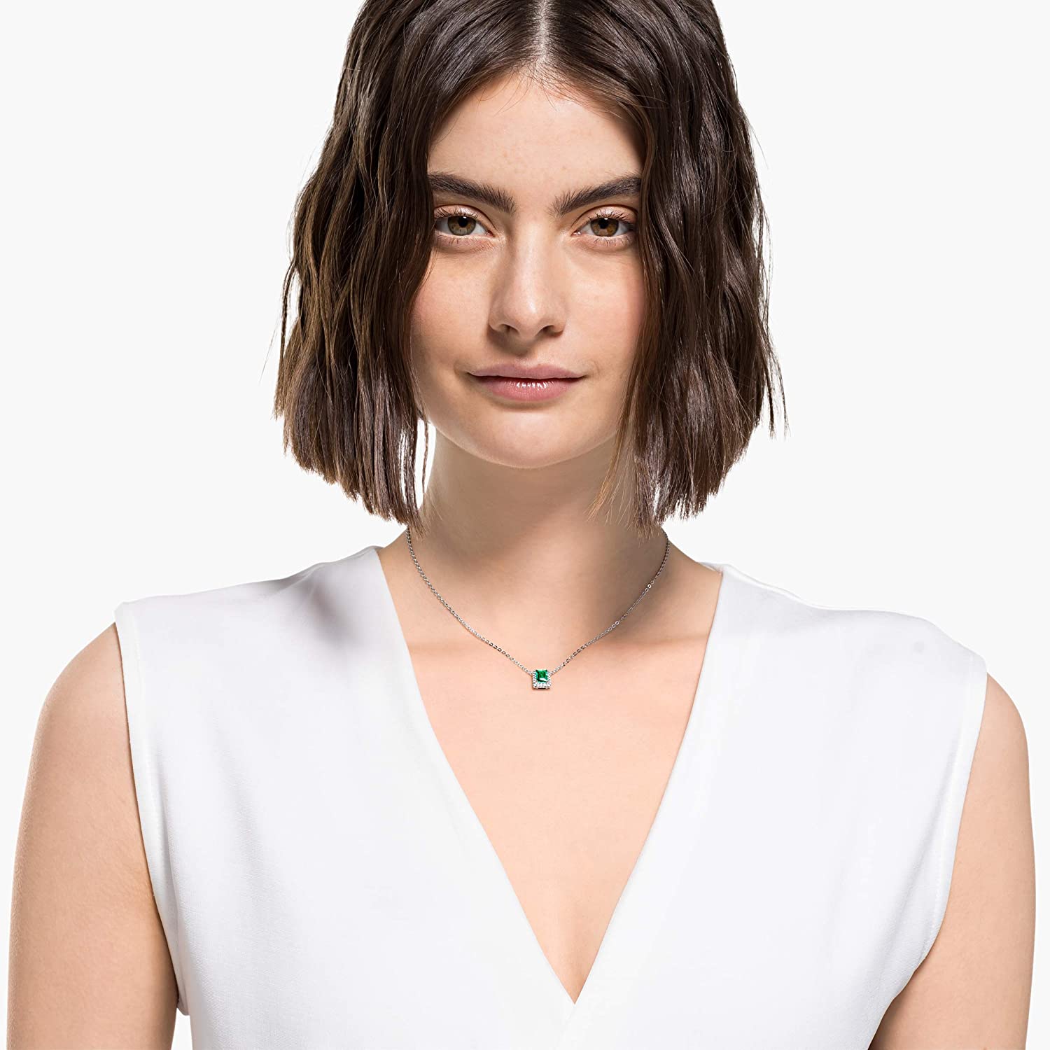 SWAROVSKI Women's Angelic Rectangular Jewelry Collection, Rhodium Finish, Green Crystals, Clear Crystals - JOY2ESpree