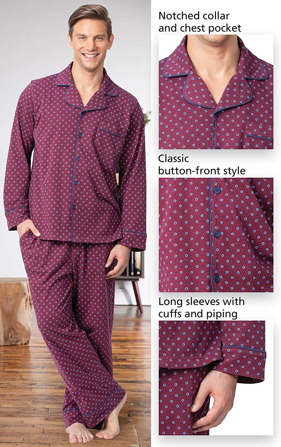PajamaGram Classic Mens Pajamas Cotton - Men Pajamas Set