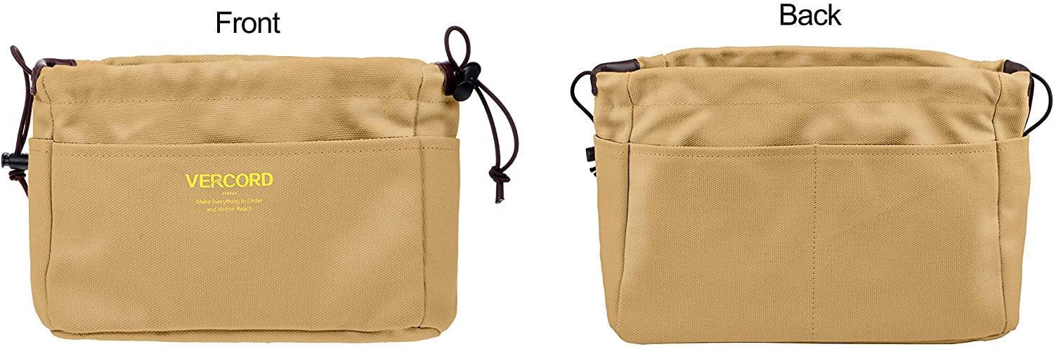 Vercord Canvas Handbag Organizers, Sturdy Purse Insert Organizer Bag in Bag, 10 Pockets Beige Small