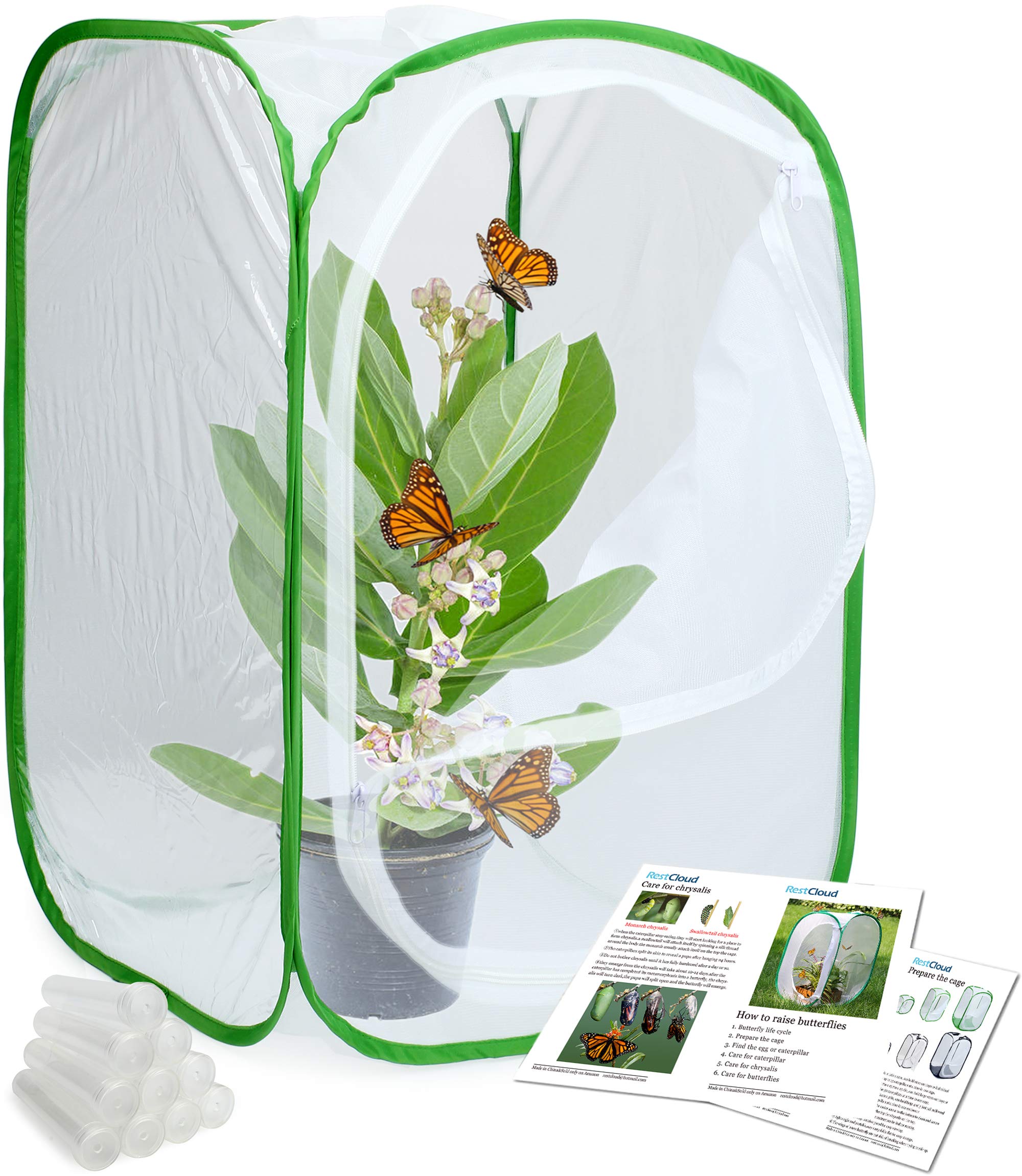 RESTCLOUD Insect and Butterfly Habitat Cage Terrarium Pop-up 24 Inches Tall with 10Pcs 10ML Floral Tubes - JOY2ESpree