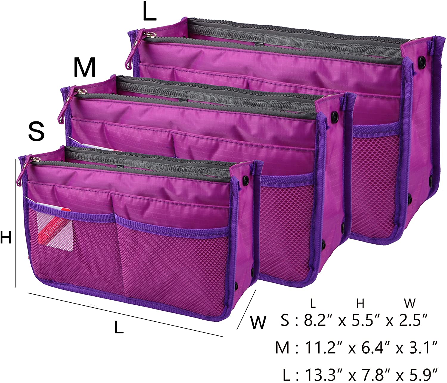 Vercord Updated Purse Handbag Organizer Insert Liner Bag in Bag 13 Pockets Purple Small