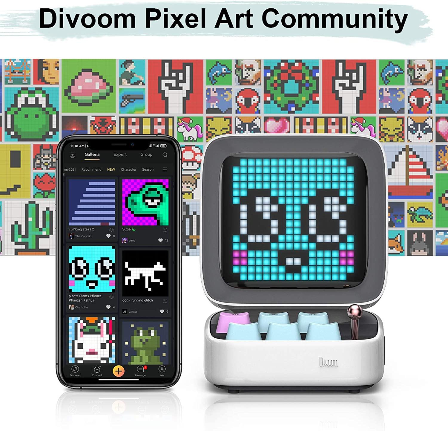 Divoom Ditoo Retro Pixel Art Game Bluetooth Speaker with 16X16 LED App Controlled Front Screen (Black) - JOY2ESpree