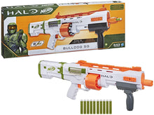 
                        
                          Load image into Gallery viewer, NERF Halo Bulldog SG Dart Blaster -- Pump-Action, Rotating 10-Dart Drum, Tactical Rails, 10 Official Elite Darts, Skin Unlock Code
                        
                      