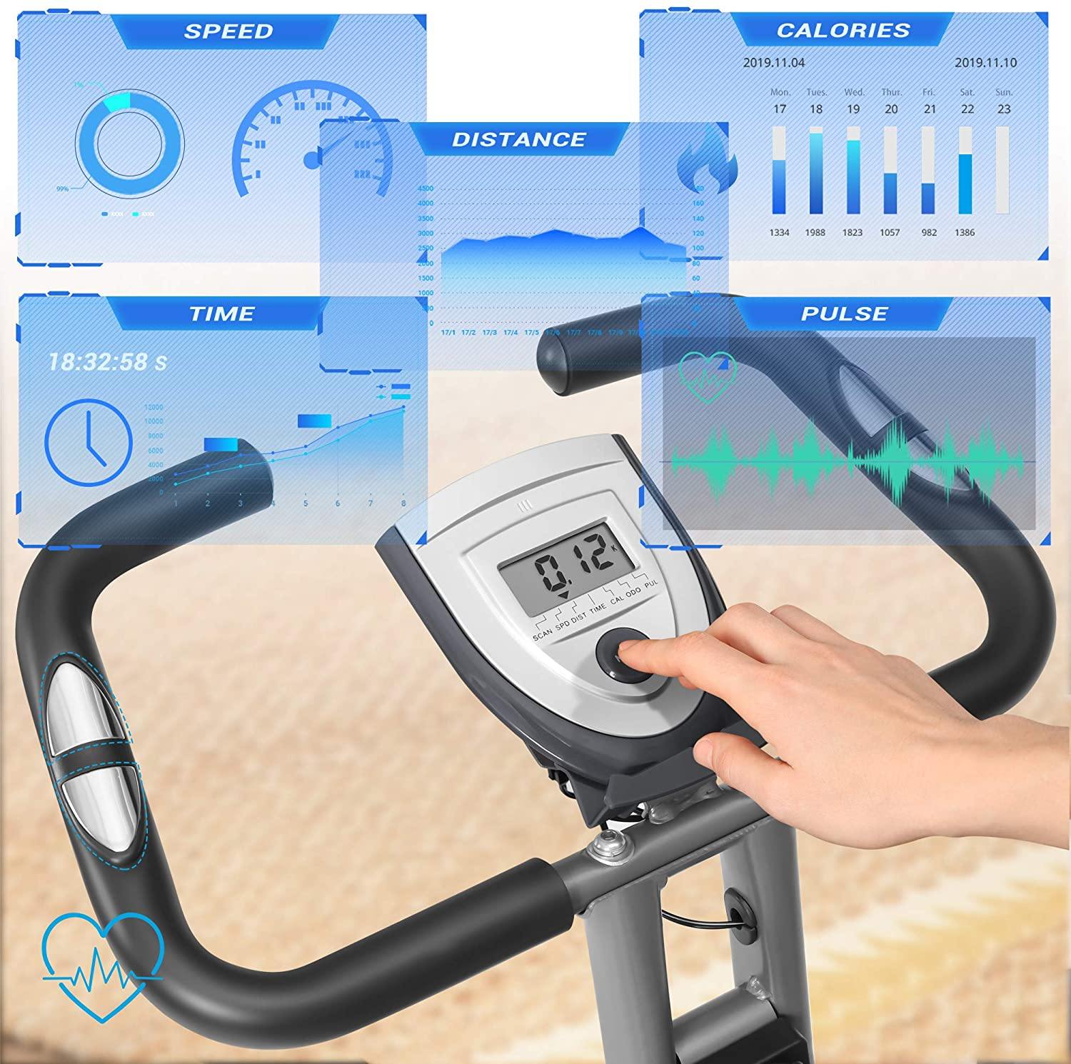 SONGMICS Exercise Bike, Foldable Indoor Cycling Bike for Fitness Workout, Phone Holder, 220 lb Max. Weight - JOY2ESpree