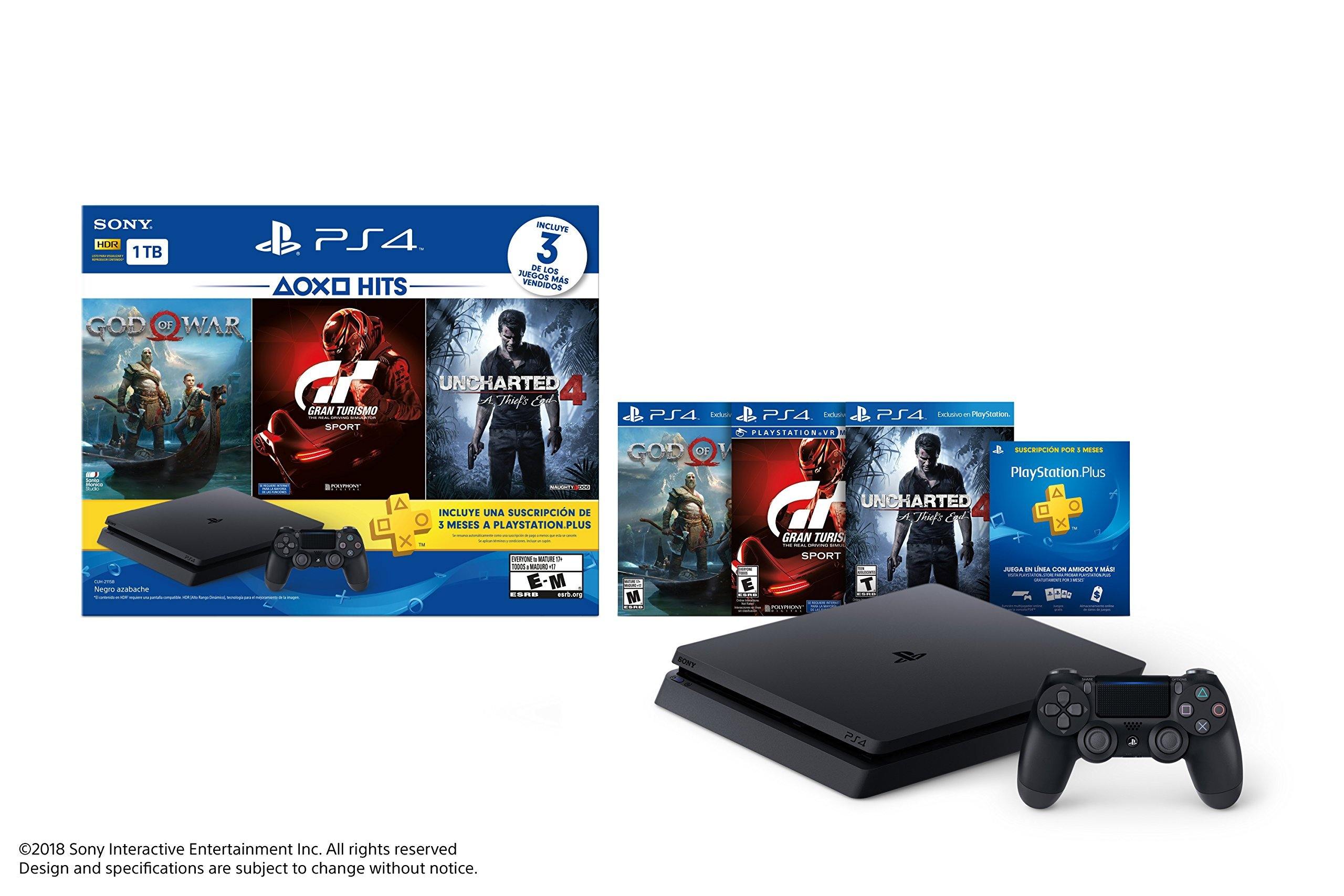 PlayStation 4 Slim (1TB) PS4 Hits Console Bundle includes God Of War, GT Sport, Uncharted 4 (Import Version) - JOY2ESpree