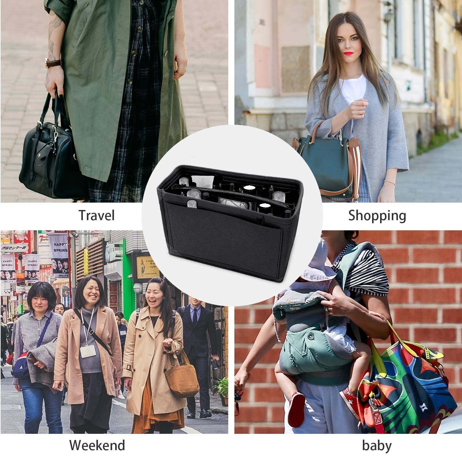 MA STRAP Purse Organizer with Detachable Zipper Pouch Multipurpose Felt Insert Bag Fit Speedy Neverfull Longchamp Tote