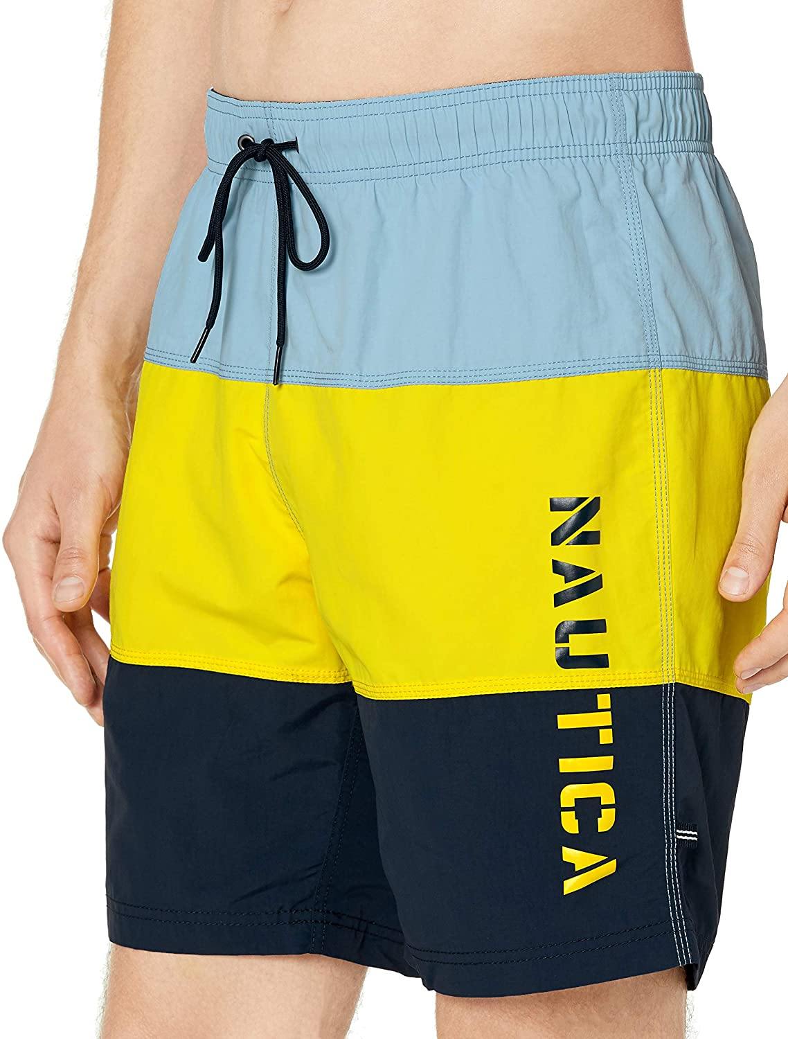 Nautica Men's Quick Dry Classic Logo Tri-Block Series Swim Trunk - JOY2ESpree
