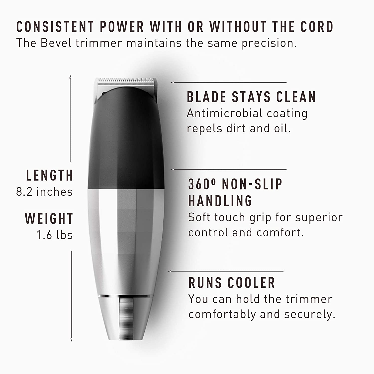 Beard Trimmer by Bevel - Clippers for Men, Cordless, Rechargeable, Tool-free Zero Gap Dial, High Power