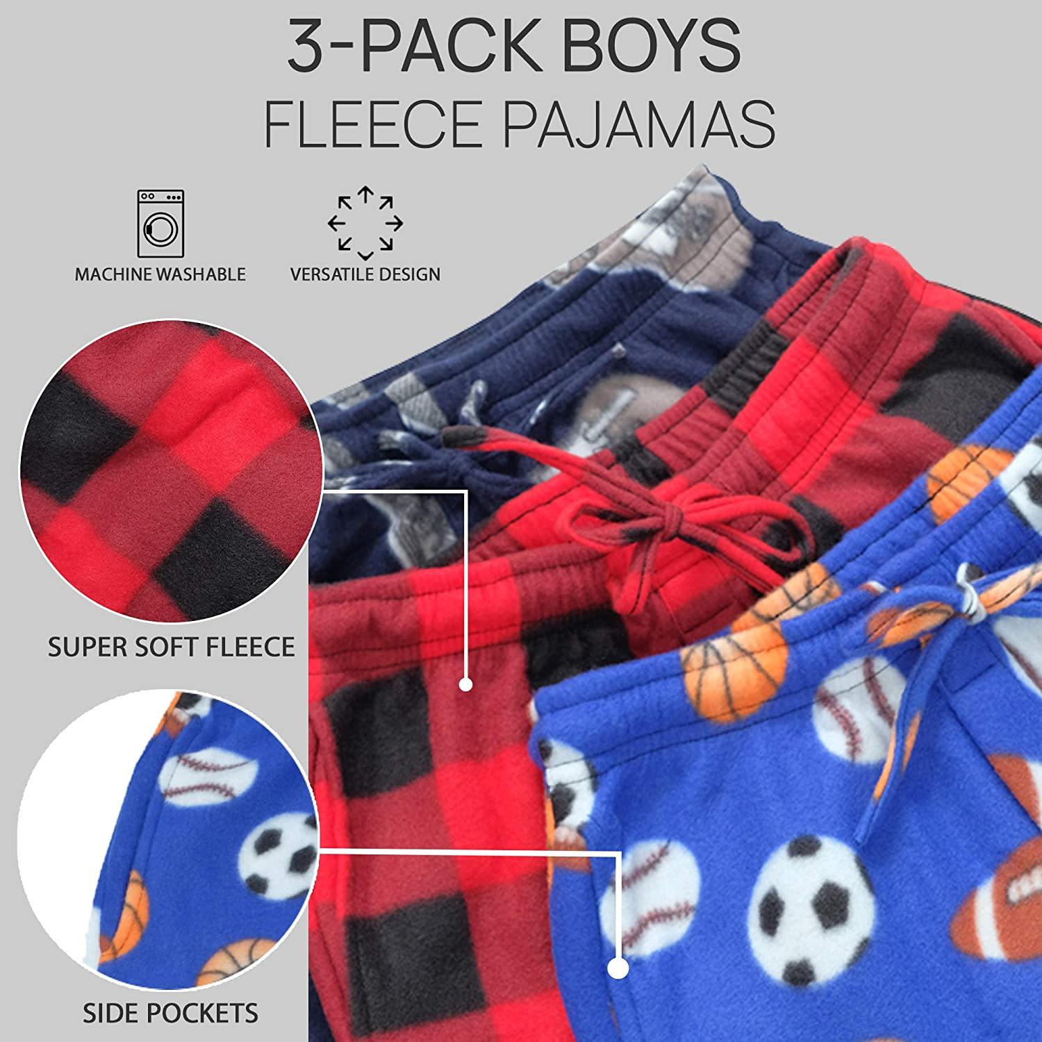 Real Essentials 3 Pack Boys Pajama Pants Super Soft Fleece PJ Lounge Bottoms for Kids - JOY2ESpree