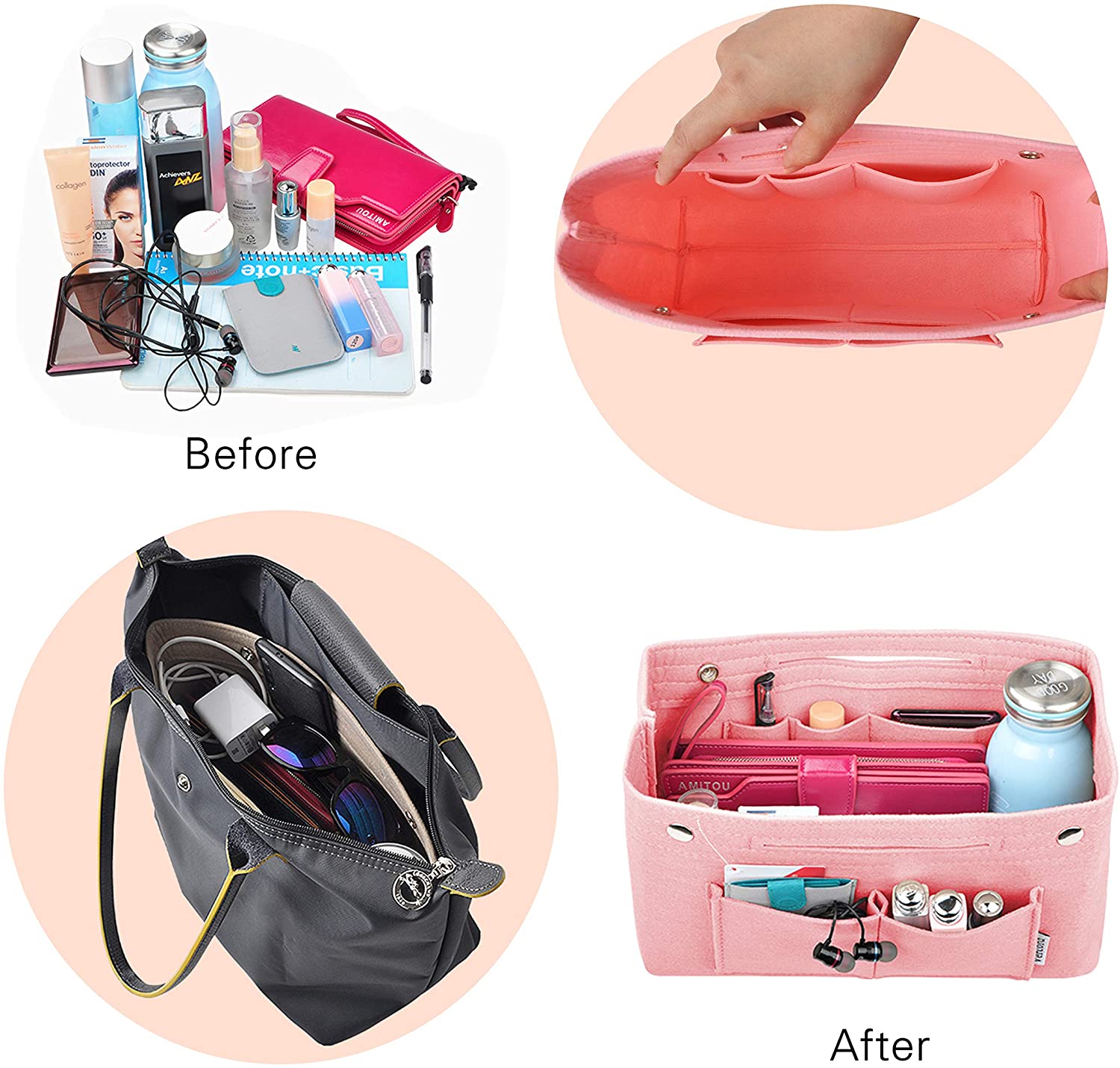 Vercord Felt Tote Handbag Purse Pocketbook Organizer Insert Divider Shaper Bag in Bag