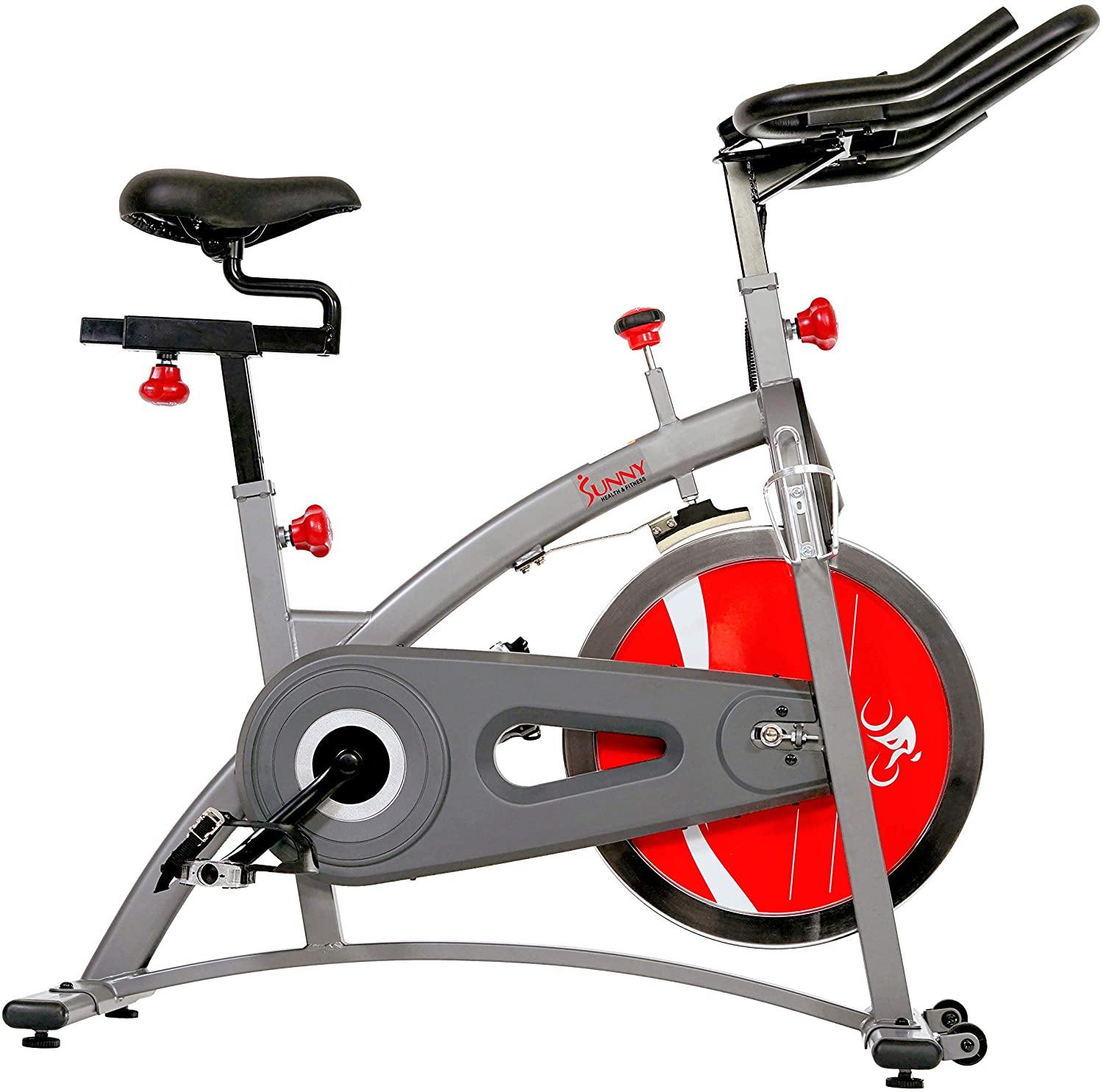 Sunny Health & Fitness Indoor Cycling Exercise Bike with LCD Monitor, 40 lb chrome Flywheel, 265 lb Max Weight - SF-B1423/C - JOY2ESpree