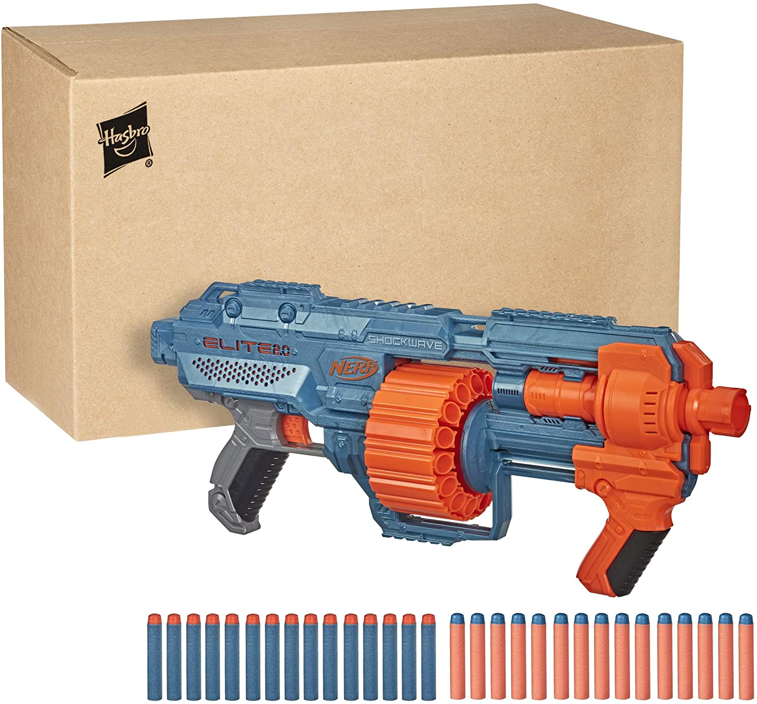 NERF Elite 2.0 Shockwave RD-15 Blaster, 30 Darts, 15-Dart Rotating Drum, Pump-Action Slam Fire, Built-in Customizing Capabilities