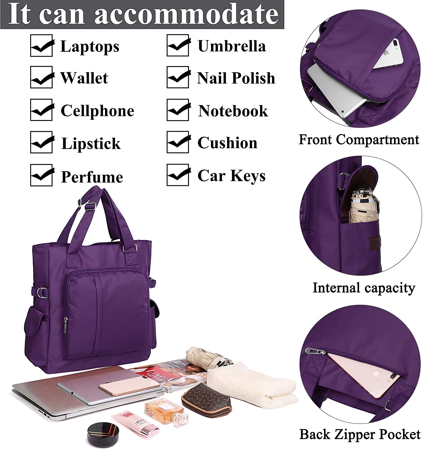 Canvas Tote Bag Waterproof Nylon Multi Pocket Shoulder Bags Laptop Work Bag Teacher Purse and Handbags for Women & Men