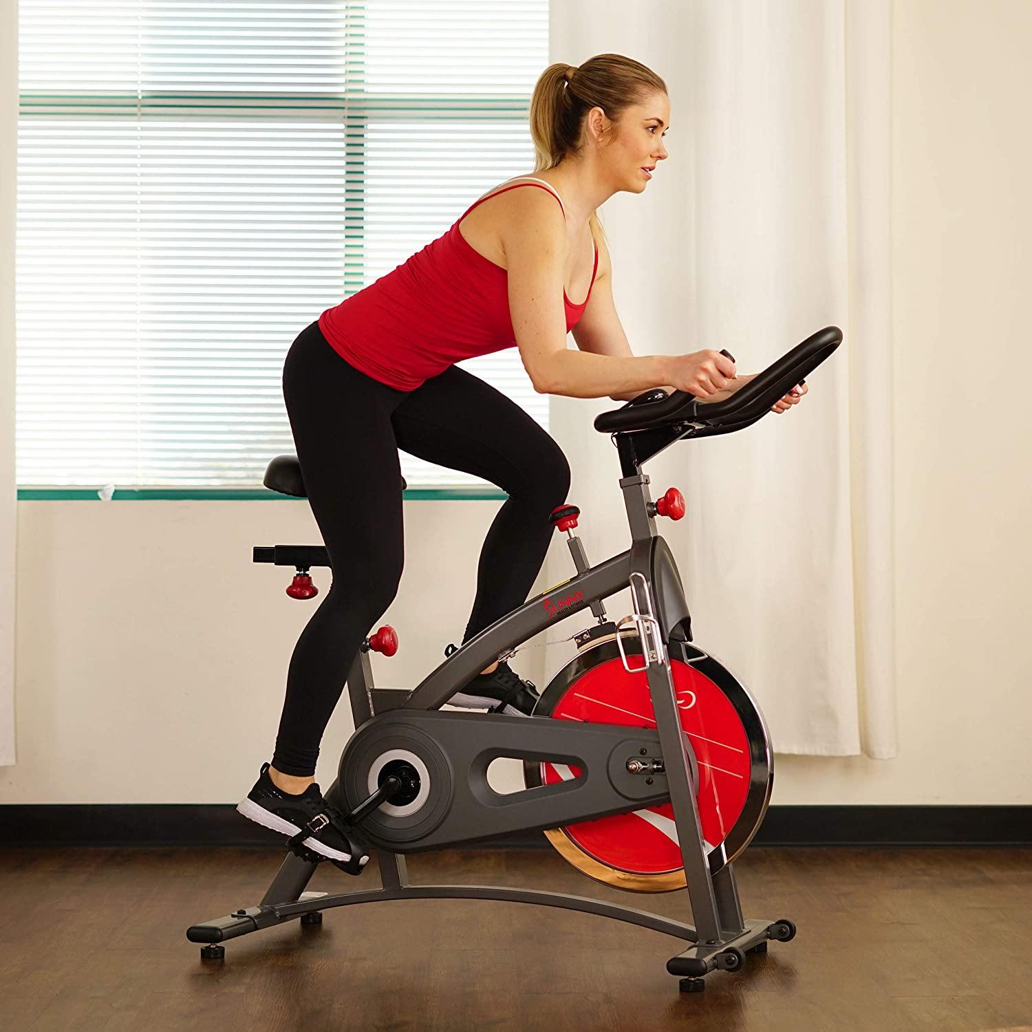 Sunny Health & Fitness Indoor Cycling Exercise Bike with LCD Monitor, 40 lb chrome Flywheel, 265 lb Max Weight - SF-B1423/C - JOY2ESpree
