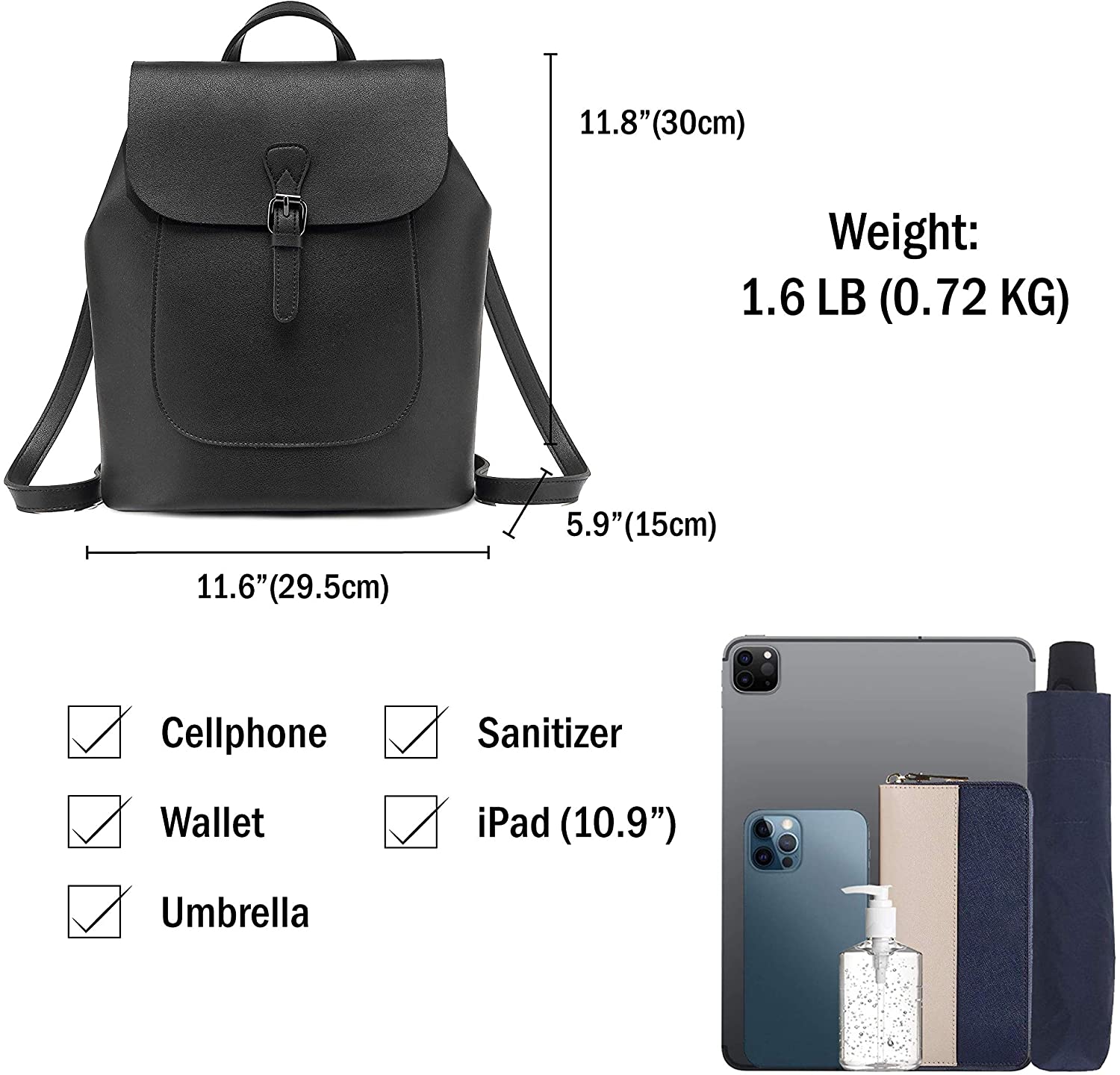 Scarleton Casual Fashion Backpack, Purses for women, Backpack for Women, Fashion Backpack for Women, H160801 - Black