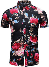 
                        
                          Load image into Gallery viewer, LEFTGU Men's Slim fit Floral Printed Beach Hawaiian Button-Down Dress Shirt
                        
                      