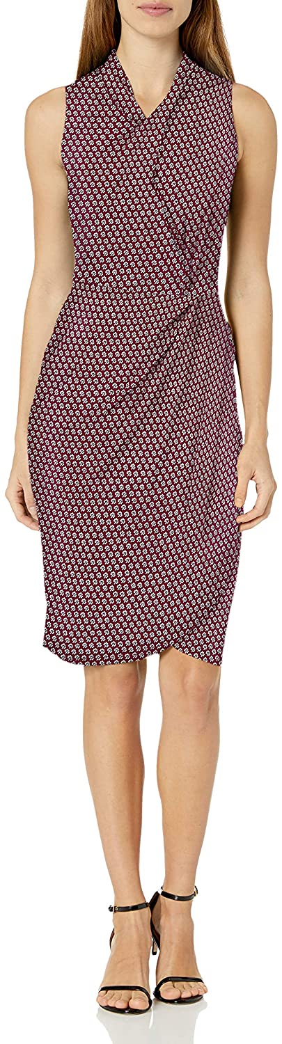 Amazon Brand - Lark & Ro Women's Sleeveless Crossover Twist Neck Faux Wrap Dress