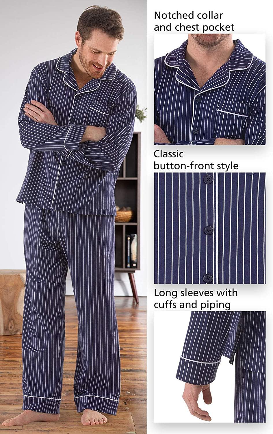 PajamaGram Classic Mens Pajamas Cotton - Men Pajamas Set