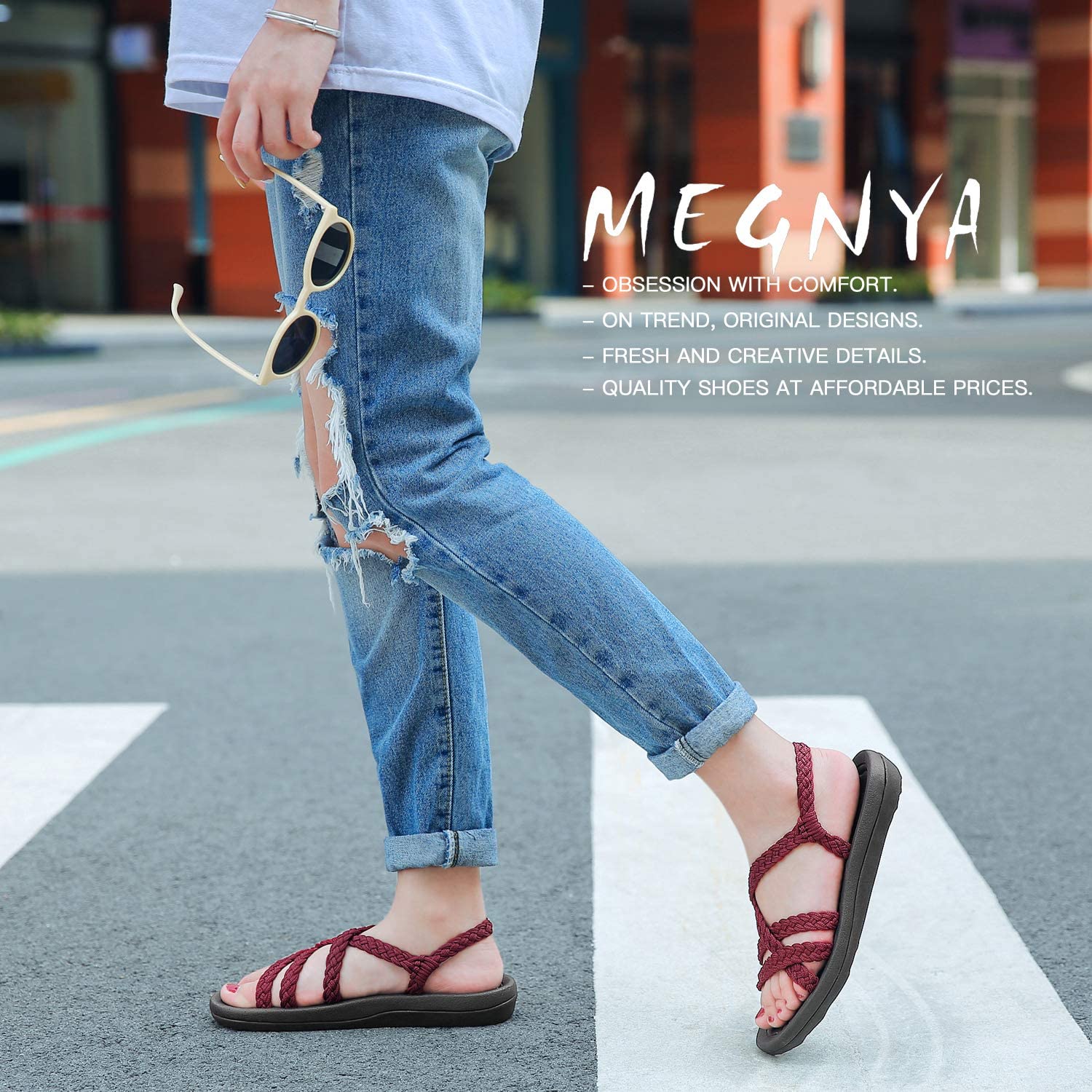 MEGNYA Women's Comfortable Walking Sandals with Arch Support Waterproof for Walking/Hiking/Travel/Wedding/Water Spot/Beach