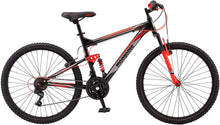 
                        
                          Load image into Gallery viewer, Mongoose Status 2.2 Mens and Womens Mountain Bike, 26-Inch Wheels, 21-Speed Shifters, Aluminum Frame, Front Suspension,a Black/Red
                        
                      