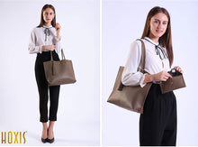 
                        
                          Load image into Gallery viewer, Minimalist Clean Cut Pebbled Faux Leather Tote Womens Shoulder Handbag
                        
                      