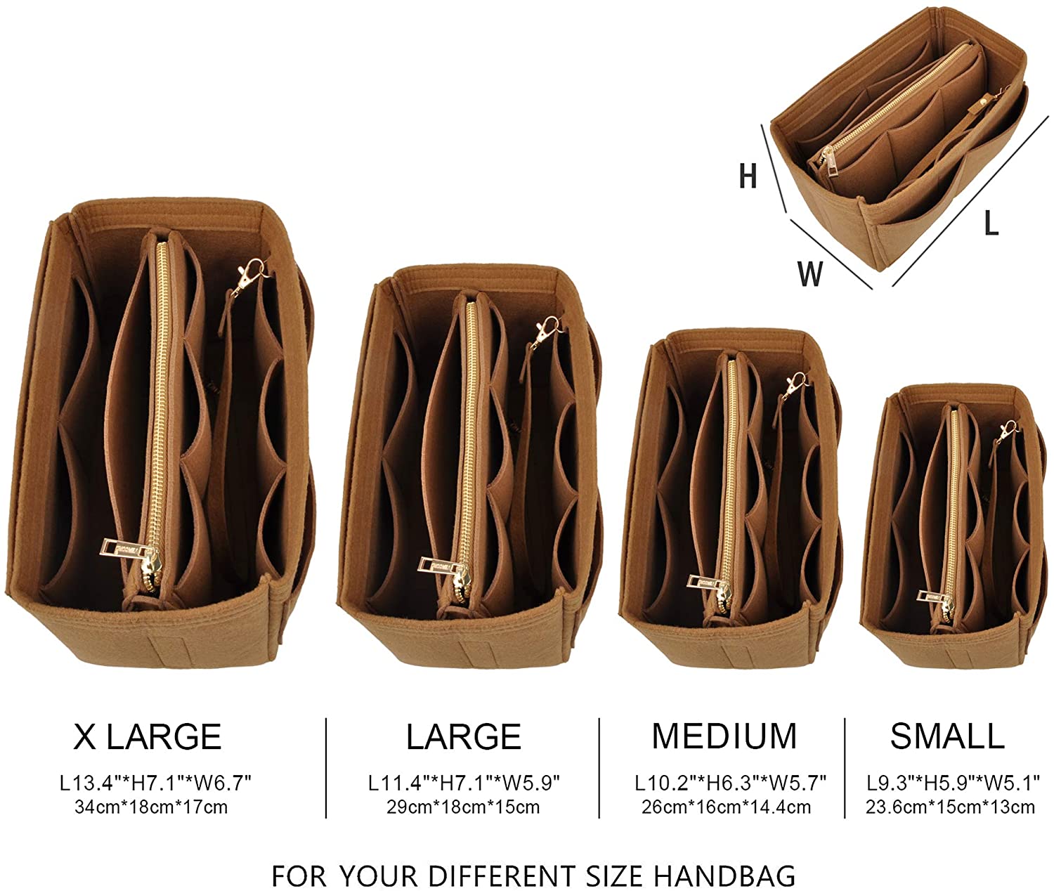Vercord Felt Organizer Insert for Purse Handbag Tote Bag in Bag Inside Shaper Divider Neo Beige Small