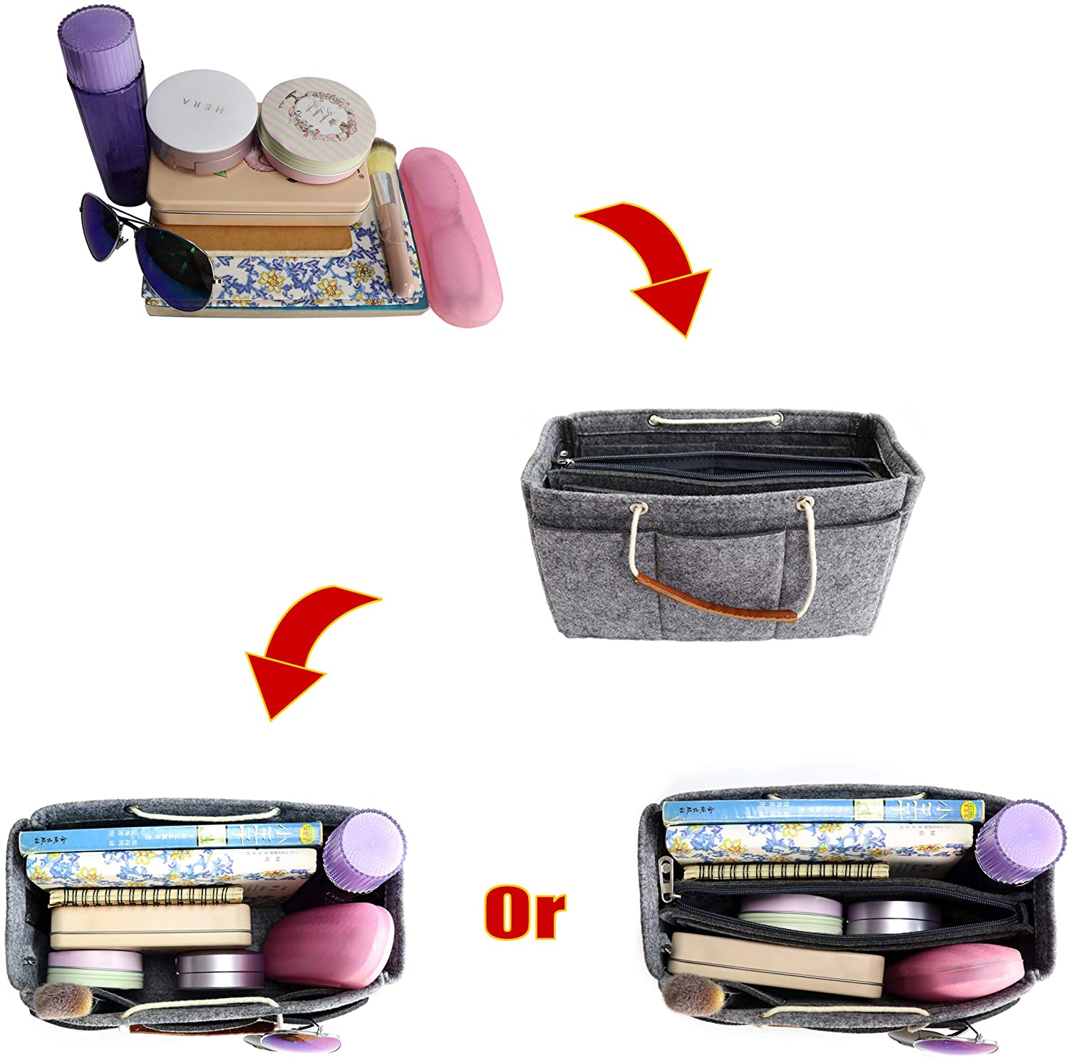 MISIXILE Felt Insert Bag Organizer - 2in1, Bag In Bag Tote Purse Organizer with Handles for Speedy Neverfull Longchamp