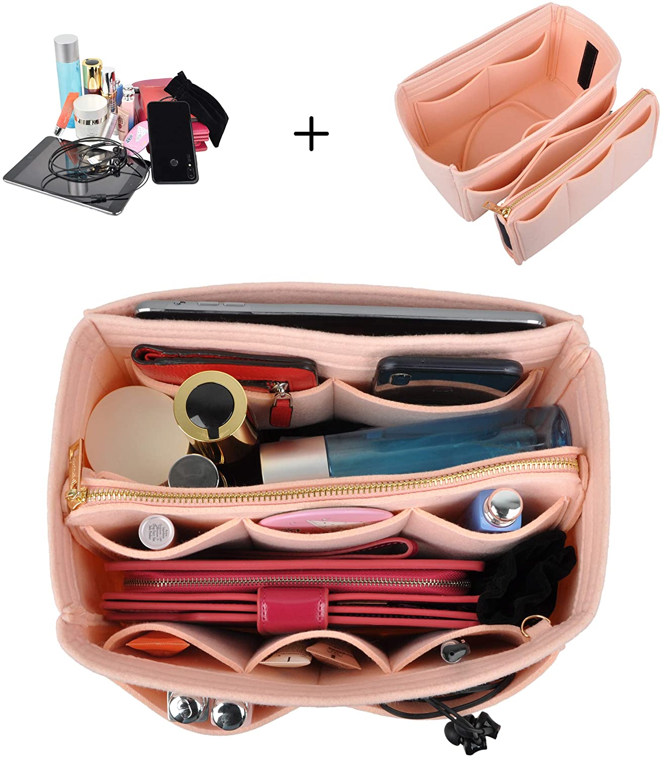 Vercord Felt Organizer Insert for Purse Handbag Tote Bag in Bag Inside Shaper Divider Neo Beige Small