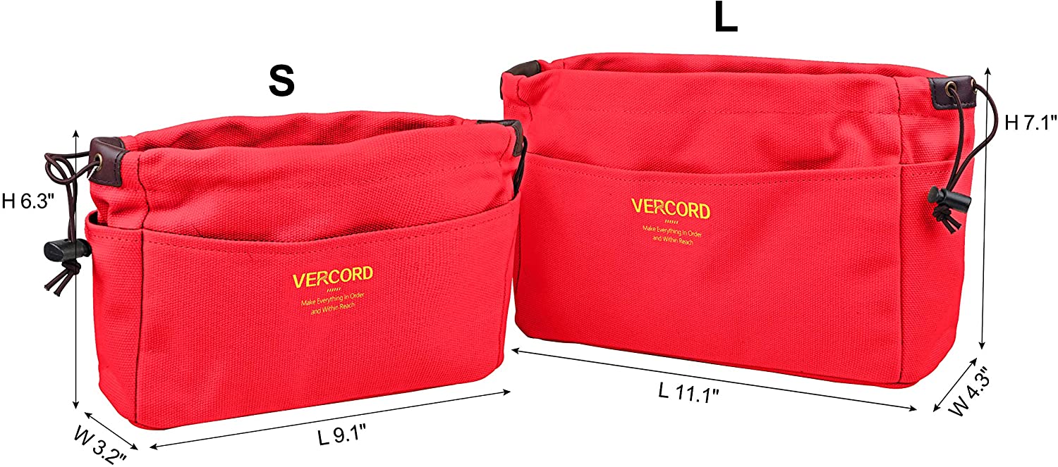 Vercord Canvas Handbag Organizers, Sturdy Purse Insert Organizer Bag in Bag, 10 Pockets Beige Small